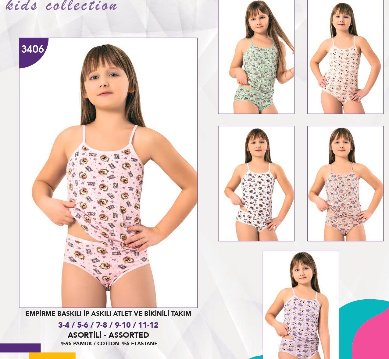 KOTA 3406 KIZ ÇOCUK BASKILI BİKİNİ TAKIM