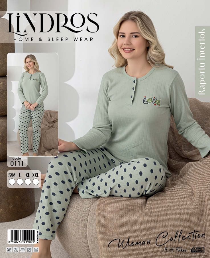 LİNDROS 0111 BAYAN RAPORLU İNTERLOK PİJAMA TAKIM
