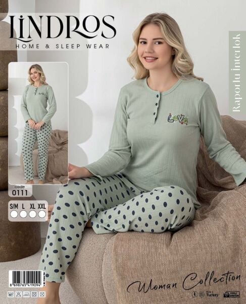 LİNDROS 0111 BAYAN RAPORLU İNTERLOK PİJAMA TAKIM