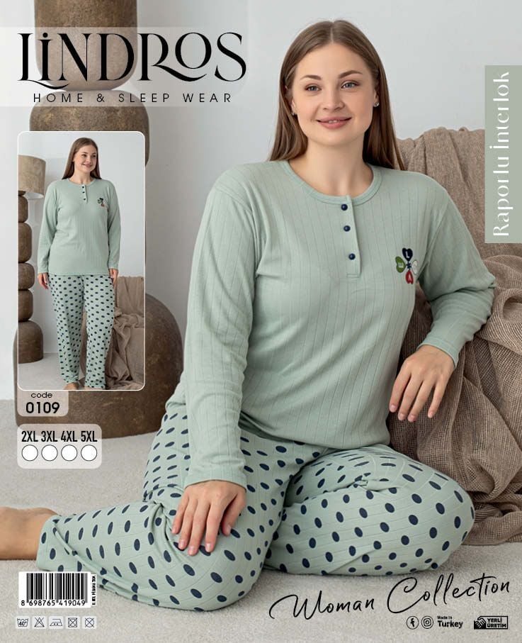 LİNDROS 0109 BAYAN RAP.İNTERLOK BATTAL PİJAMA TK