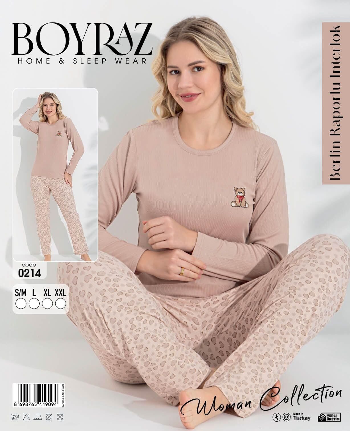 BOYRAZ 0214 BAYAN BERLİN İNTERLOK PİJAMA TAKIMI
