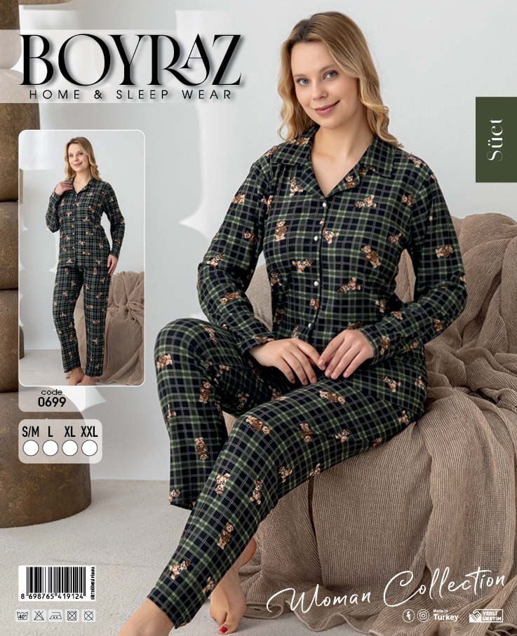 BOYRAZ 0699 BAYAN SÜET DÜĞMELİ PİJAMA TAKIMI