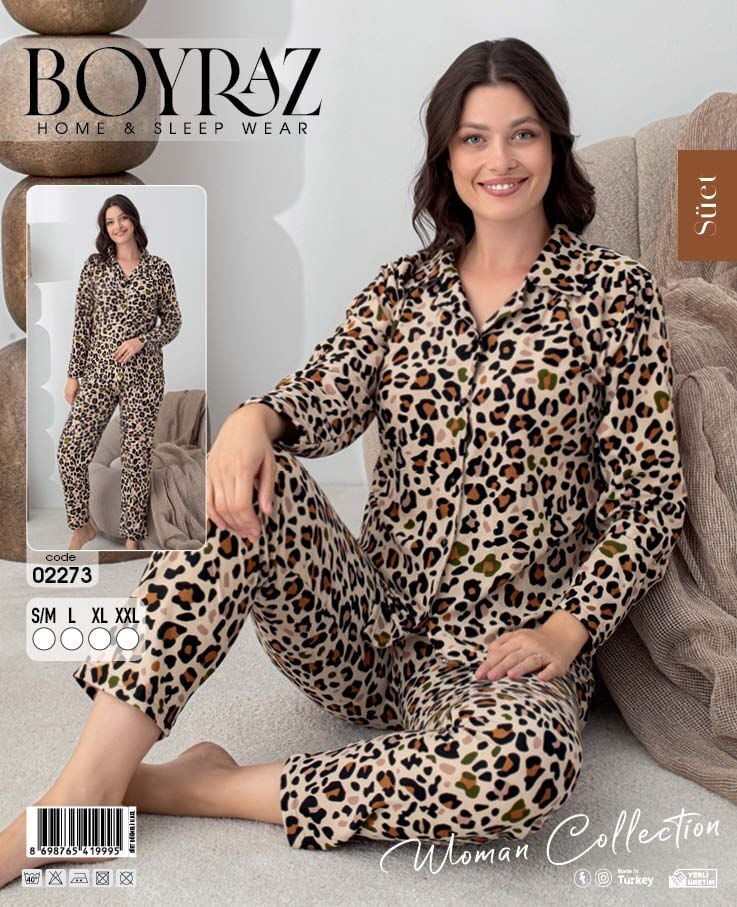 BOYRAZ 02273 BAYAN SÜET DÜĞMELİ PİJAMA TAKIMI