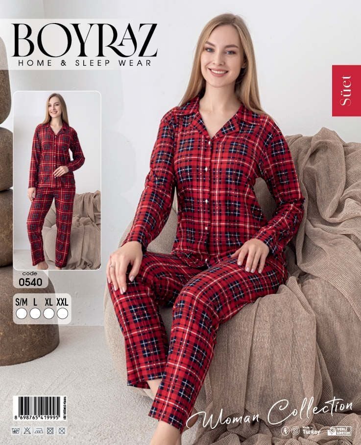 BOYRAZ 0540 BAYAN SÜET DÜĞMELİ PİJAMA TAKIMI