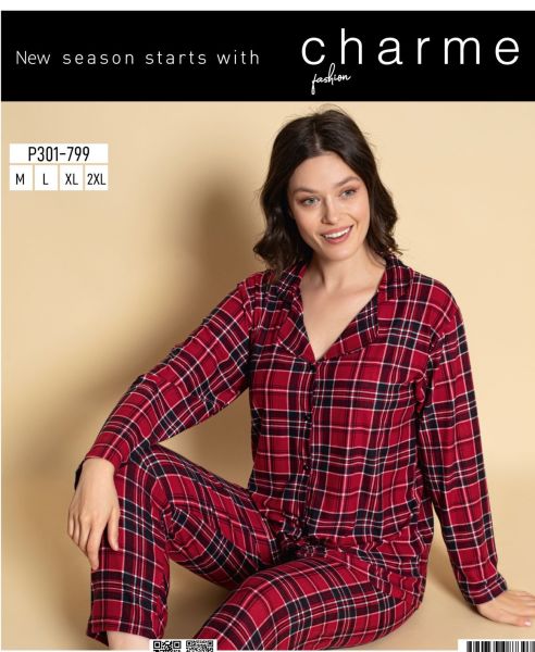 CHARME P301-799 BAYAN SÜET MİCRO GÖMLEK PİJAMA TK