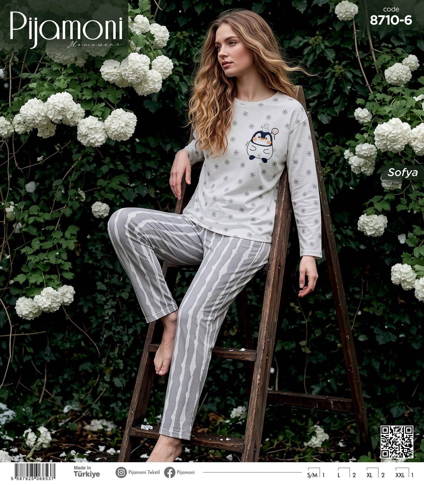 PİJAMONİ 8710-6 BAYAN SOFYA PİJAMA TAKIMI