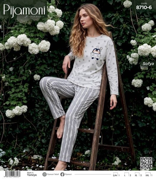 PİJAMONİ 8710-6 BAYAN SOFYA PİJAMA TAKIMI