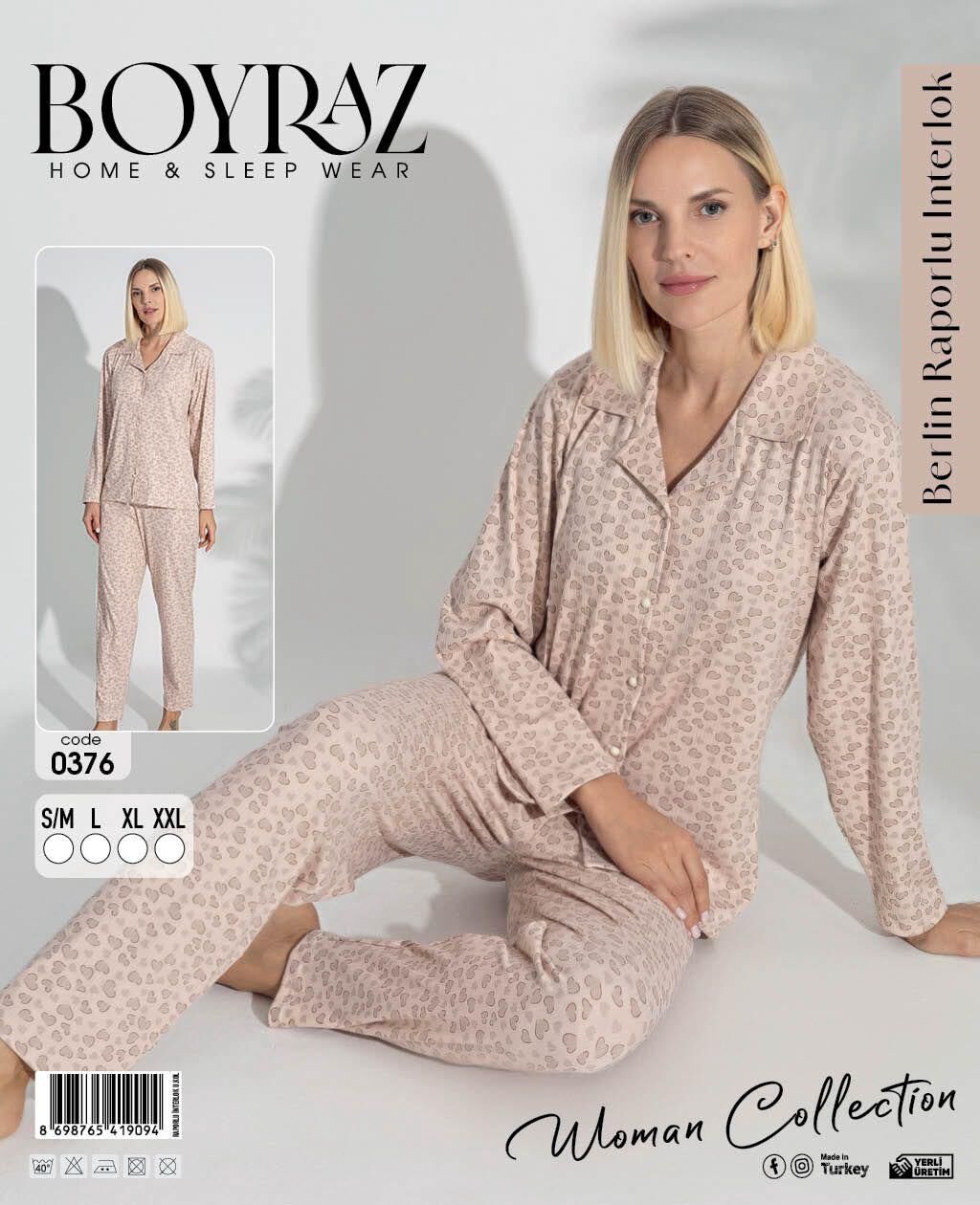 BOYRAZ 0376 BAYAN BERLİN İNTERLOK PİJAMA TAKIMI
