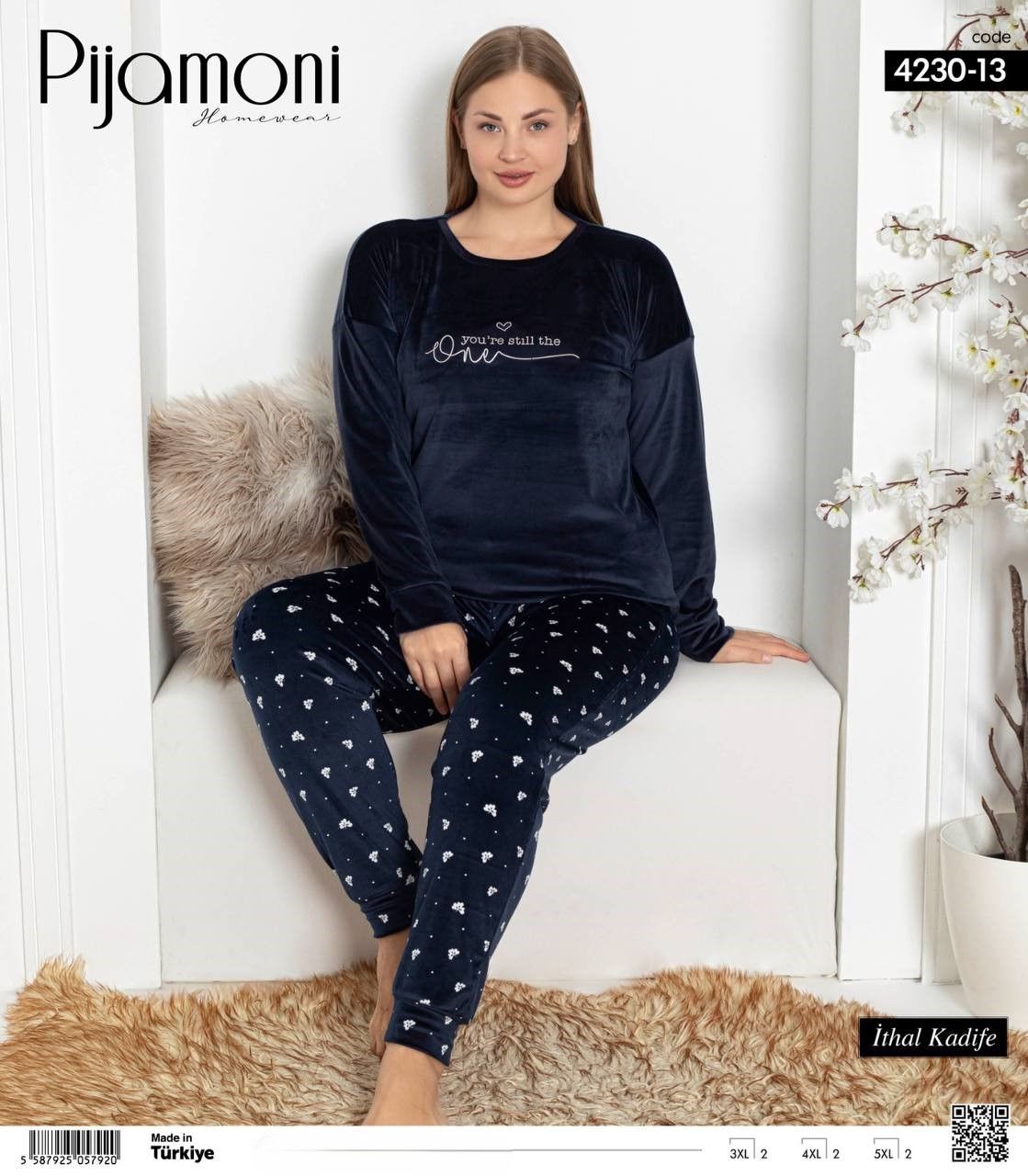 PİJAMONİ 4230-13 FRANSIZ BATTAL KADİFE PİJAMA TK