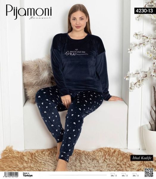 PİJAMONİ 4230-13 FRANSIZ BATTAL KADİFE PİJAMA TK
