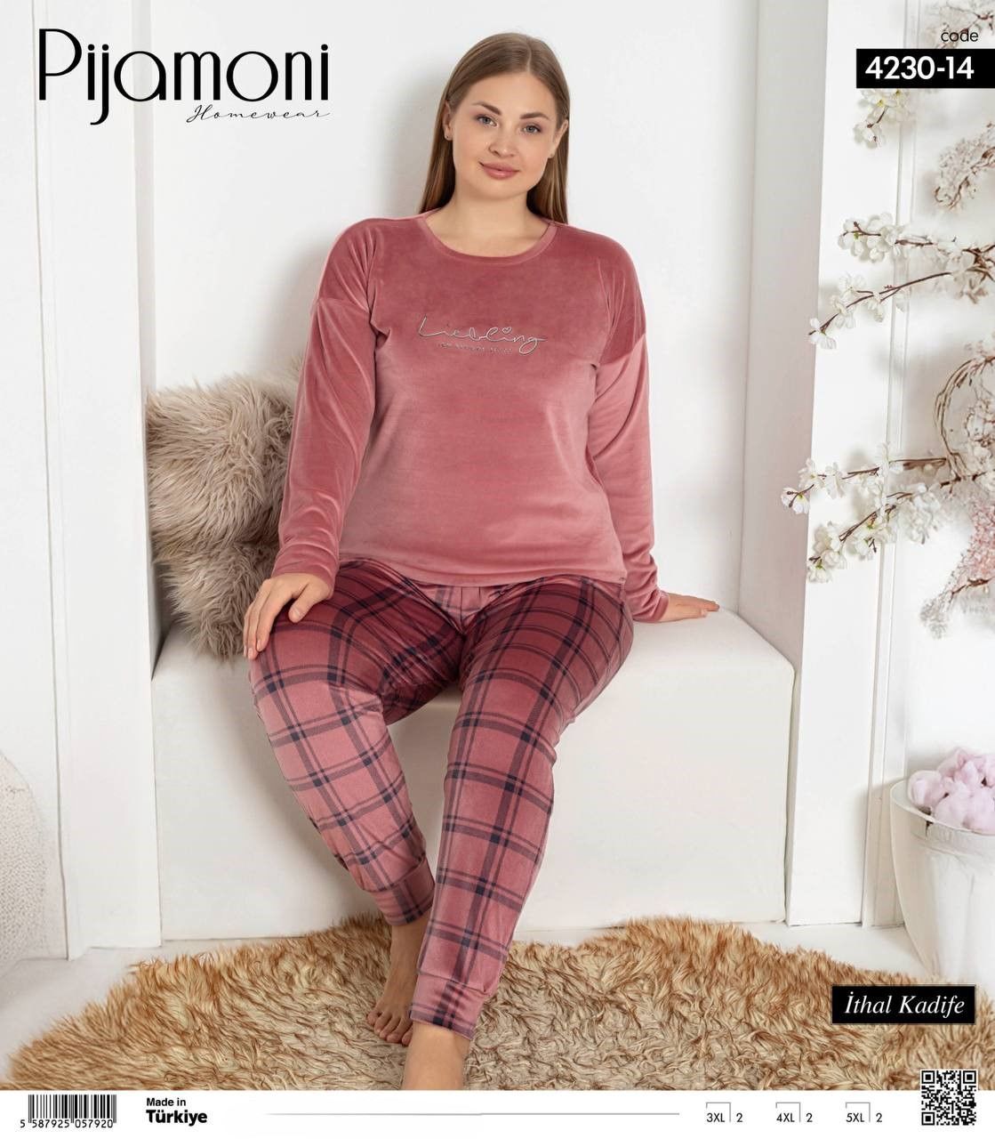 PİJAMONİ 4230-14 FRANSIZ BATTAL KADİFE PİJAMA TK