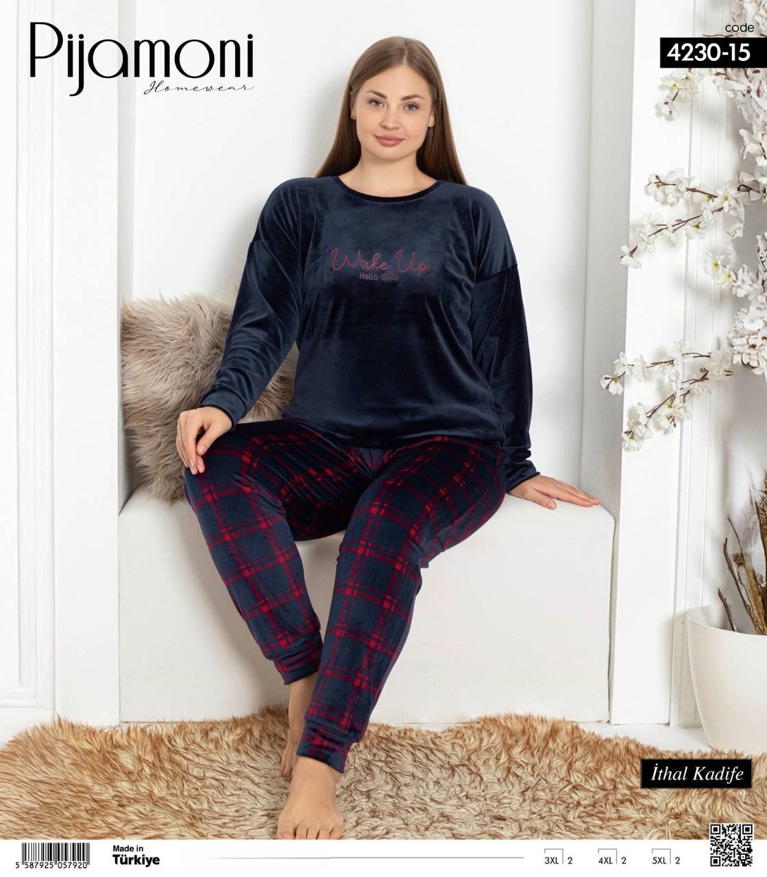 PİJAMONİ 4230-15 FRANSIZ BATTAL KADİFE PİJAMA TK