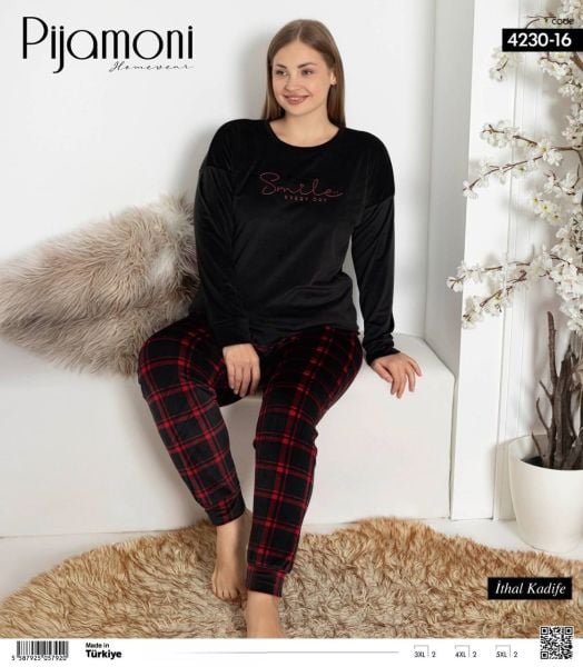 PİJAMONİ 4230-16 FRANSIZ BATTAL KADİFE PİJAMA TK