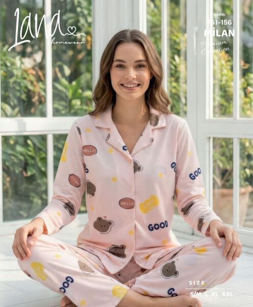 LANA 751-156 BAYAN MİLAN GÖMLEK PİJAMA TAKIM