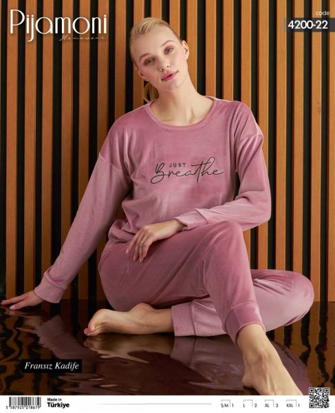 PİJAMONİ 4200-22 SOFT KADİFE PİJAMA TAKIM