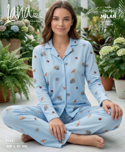 LANA 751-150 BAYAN MİLAN GÖMLEK PİJAMA TAKIM