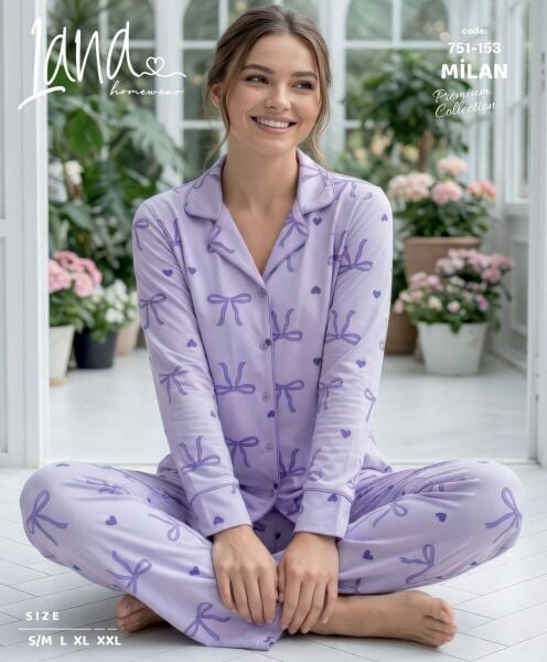 LANA 751-153 BAYAN MİLAN GÖMLEK PİJAMA TAKIM