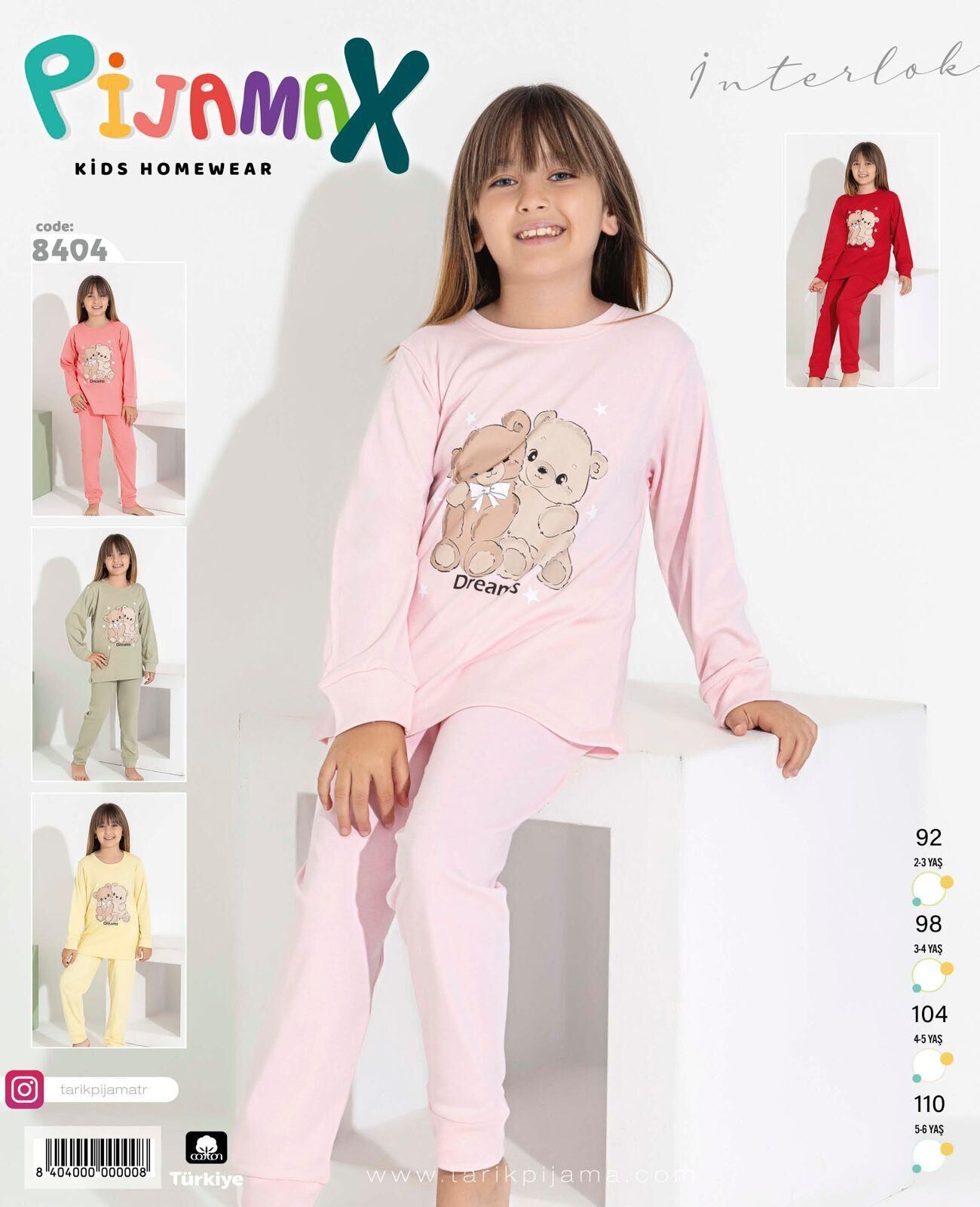 PİJAMAX 8404 KIZ 2-6 YŞ İNTERLOK PİJAMA TAKIMI
