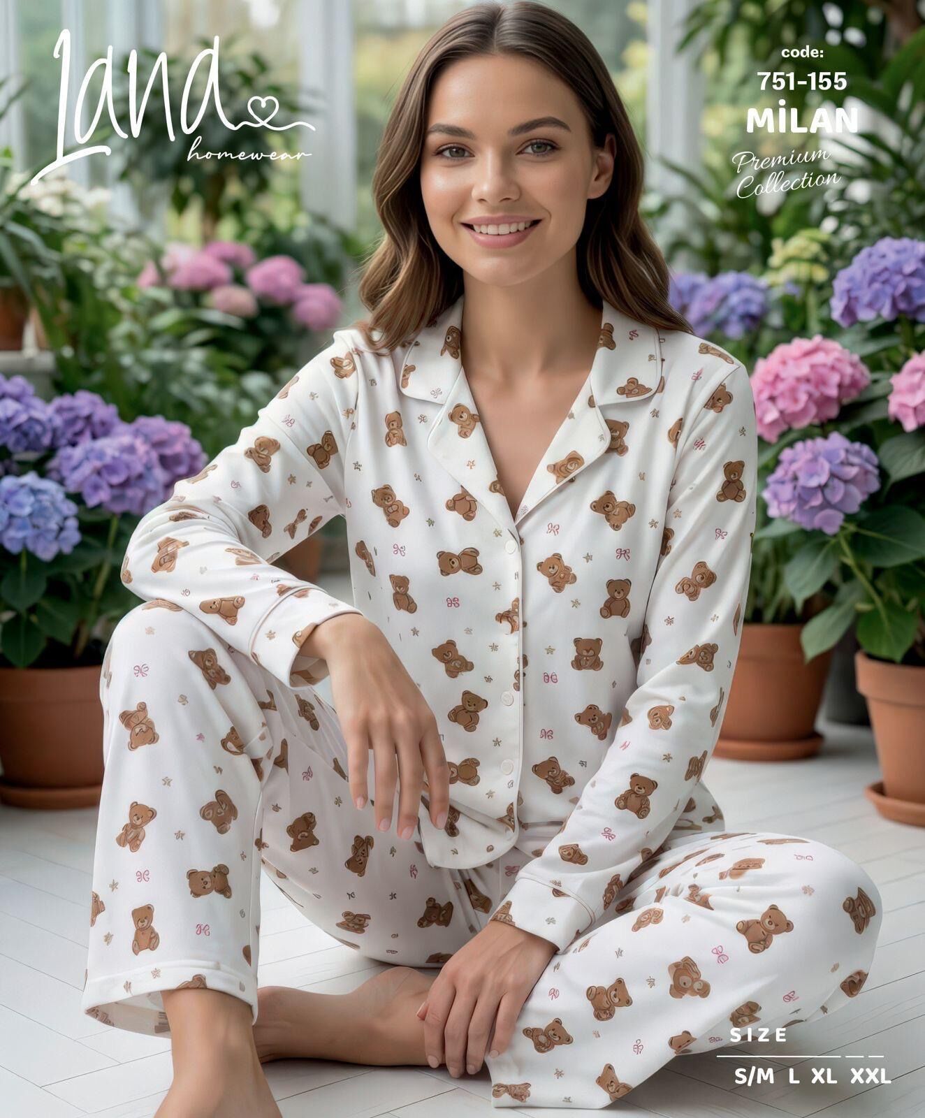 LANA 751-155 BAYAN MİLAN GÖMLEK PİJAMA TAKIM