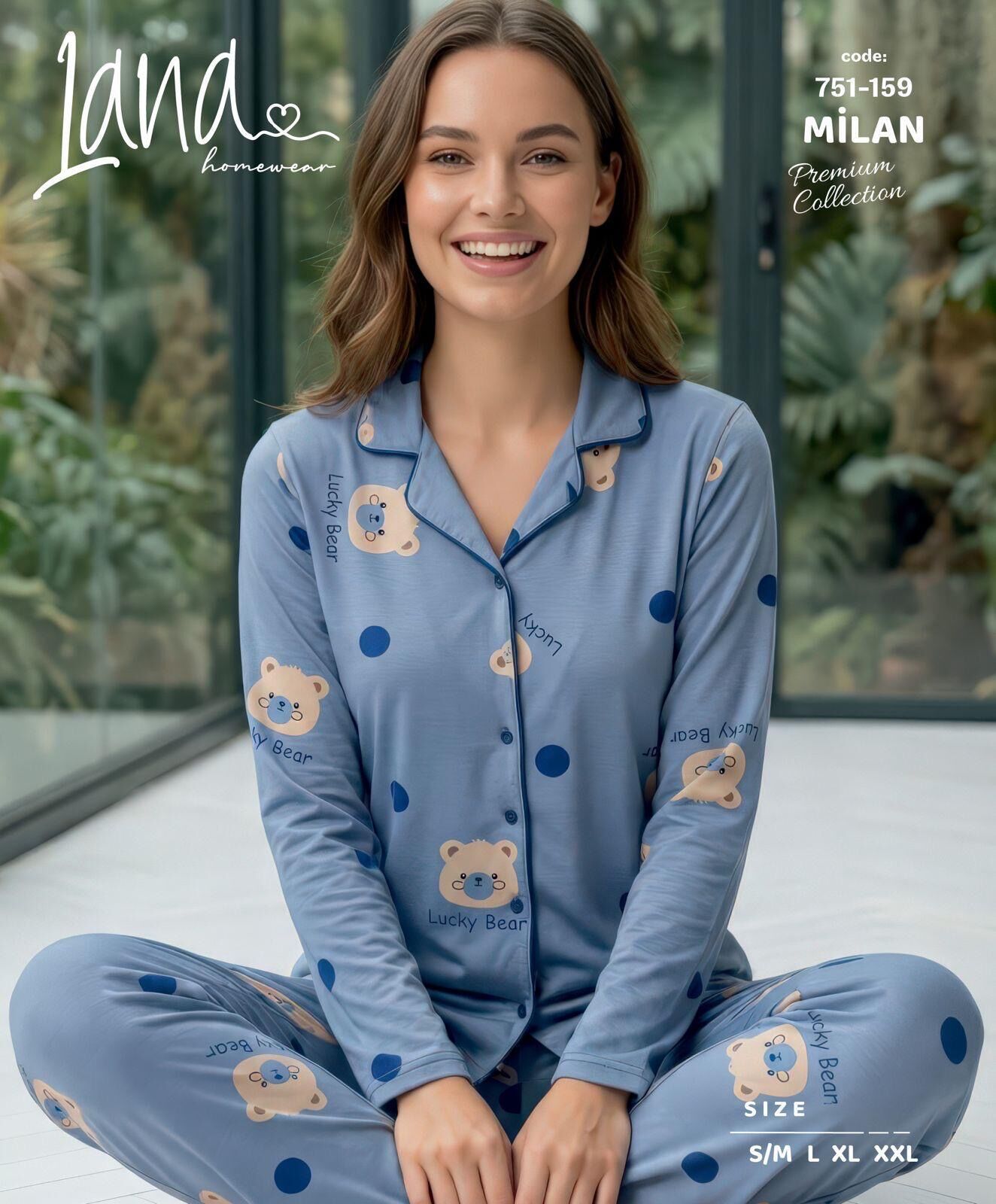 LANA 751-159 BAYAN MİLAN GÖMLEK PİJAMA TAKIM