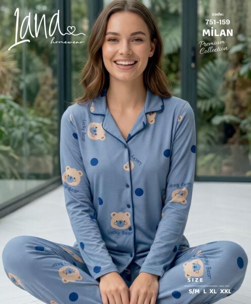 LANA 751-159 BAYAN MİLAN GÖMLEK PİJAMA TAKIM