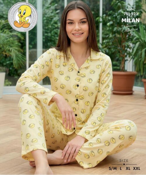 LANA 751-123 BAYAN MİLAN GÖMLEK PİJAMA TAKIM
