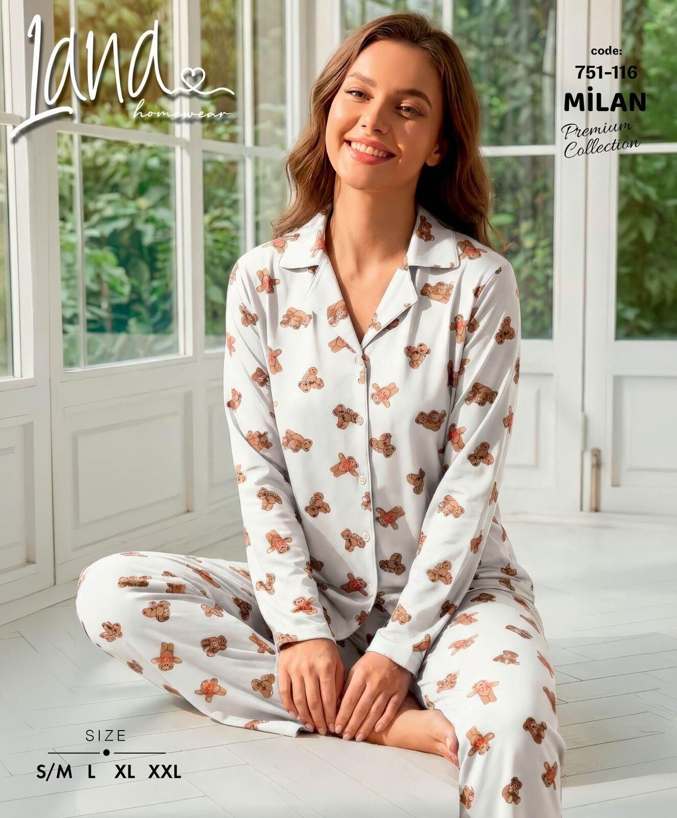 LANA 751-116 BAYAN MİLAN GÖMLEK PİJAMA TAKIM