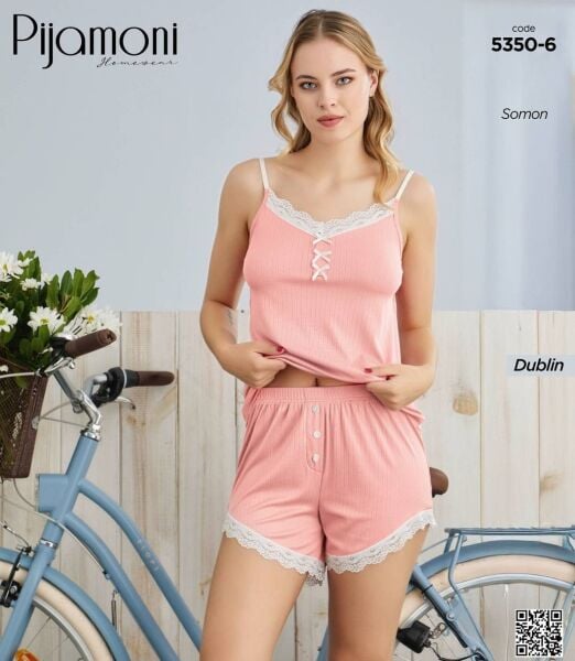 PİJAMONİ 5350-6 DUBLİN RAP.İP ASKILI ŞORTLU TAKIM