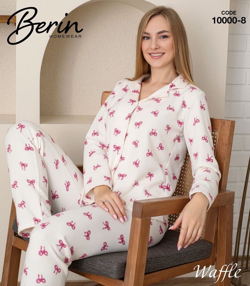 BERİN 10000-8 WAFFLE ÖNÜ DÜĞMELİ PİJAMA TAKIMI