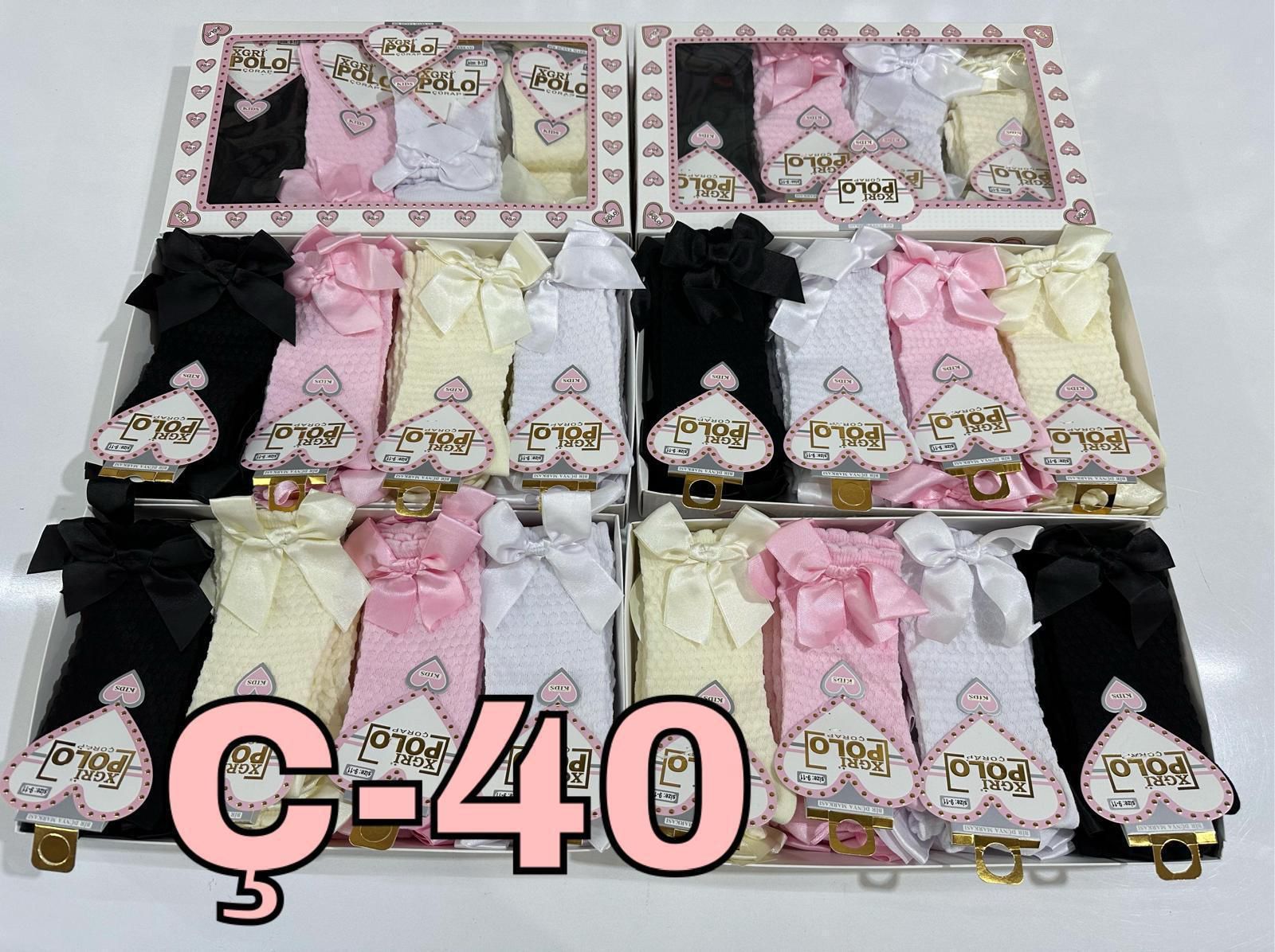 XGRİ Ç-40 KIZ ÇOCUK KURDELALI PENYE ÇORAP