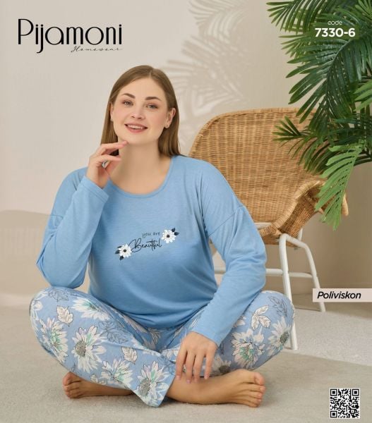 PİJAMONİ 7330-6 POLYVİSKON BATTAL PİJAMA TAKIM