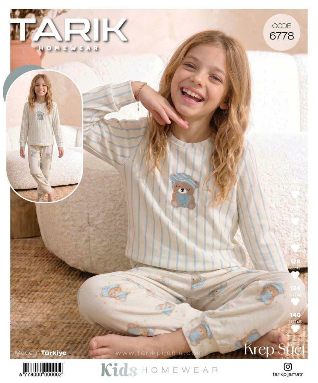TARIK 6778 KIZ GARSON MAVİ AYI PİJAMA TAKIM