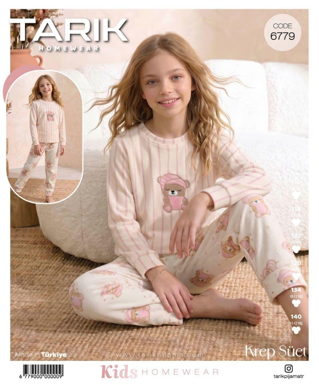 TARIK 6779 KIZ GARSON PEMBE AYI NAKIŞLI PİJAMA TK