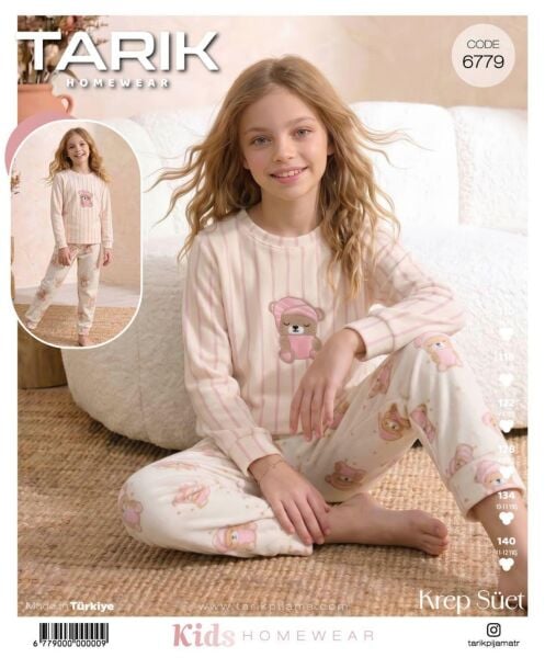 TARIK 6779 KIZ GARSON PEMBE AYI NAKIŞLI PİJAMA TK
