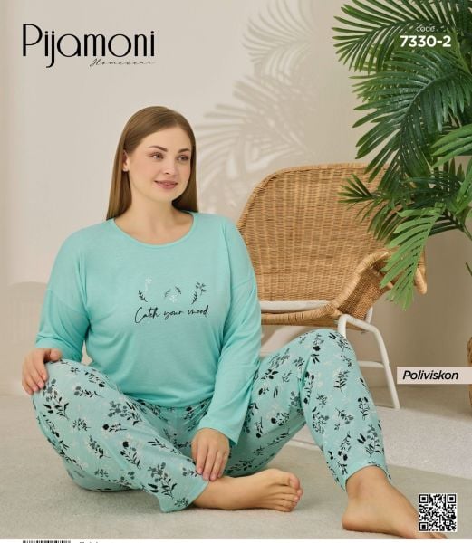PİJAMONİ 7330-2 POLYVİSKON BATTAL PİJAMA TAKIM