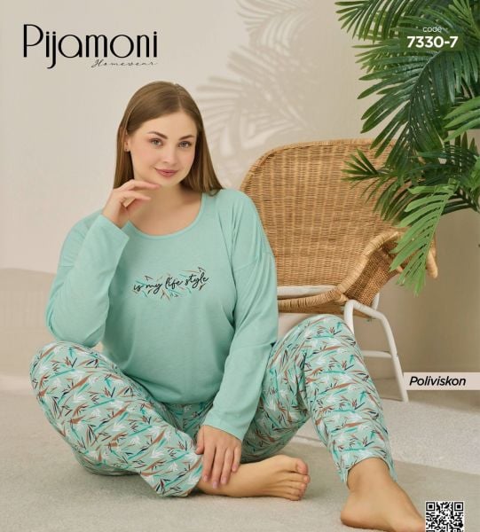 PİJAMONİ 7330-7 POLYVİSKON BATTAL PİJAMA TAKIM