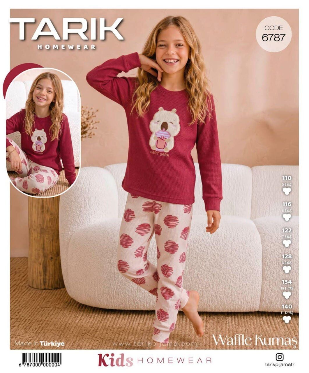 TARIK 6787 KIZ GARSON WAFFLE CAPY PİJAMA TK