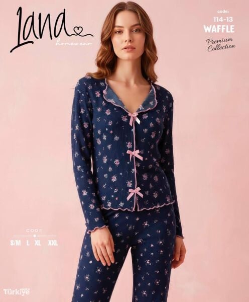 LANA 114-13 BAYAN DİKİŞLİ WAFFLE PİJAMA TAKIMI