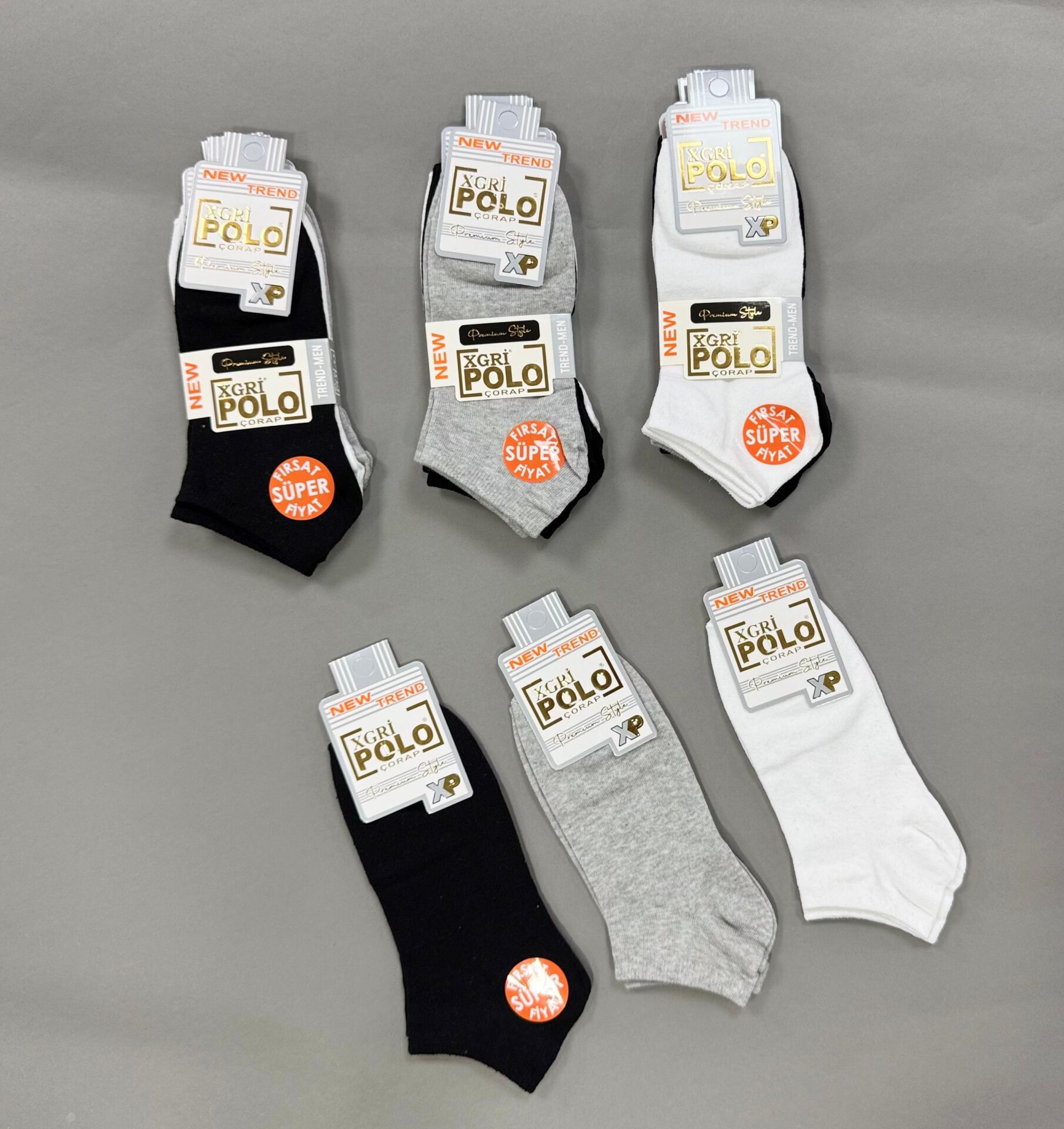 XGRİ E-E-3 ERKEK GOLD ETİKETLİ PATİK ÇORAP 3LÜ