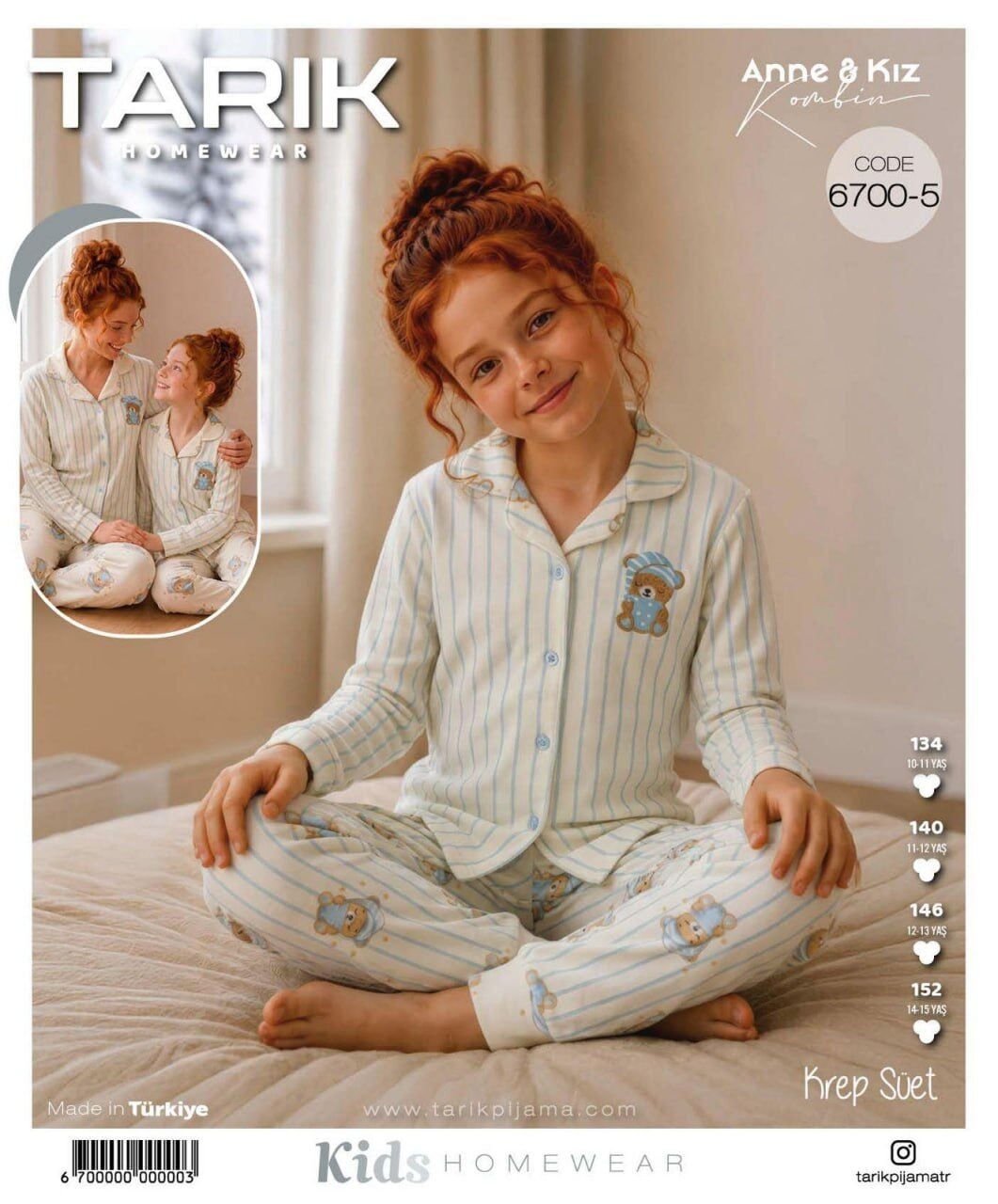 TARIK 6700-5 KIZ GES SÜET Ö.DÜĞMELİ PİJAMA TK