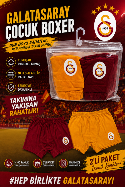 ÇİMPA GS22755 GALATASARAY 2 Lİ ÇOCUK BOXER