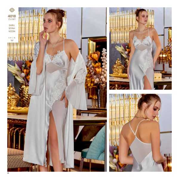JEREMİ 4018 SATEN UZUN 2 Lİ GECELİK TAKIM