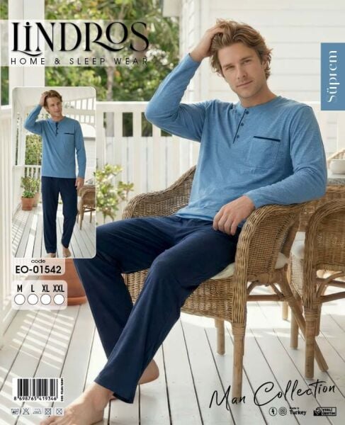 LİNDROS 01542 ERKEK SÜPREM PİJAMA TAKIMI