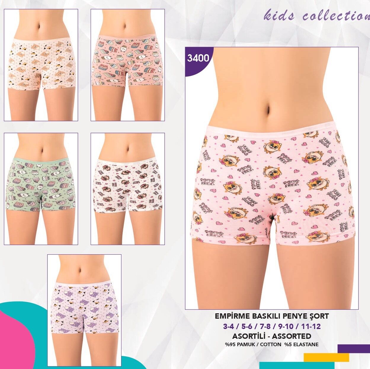 KOTA 3400 KIZ ÇOCUK BASKILI BOXER