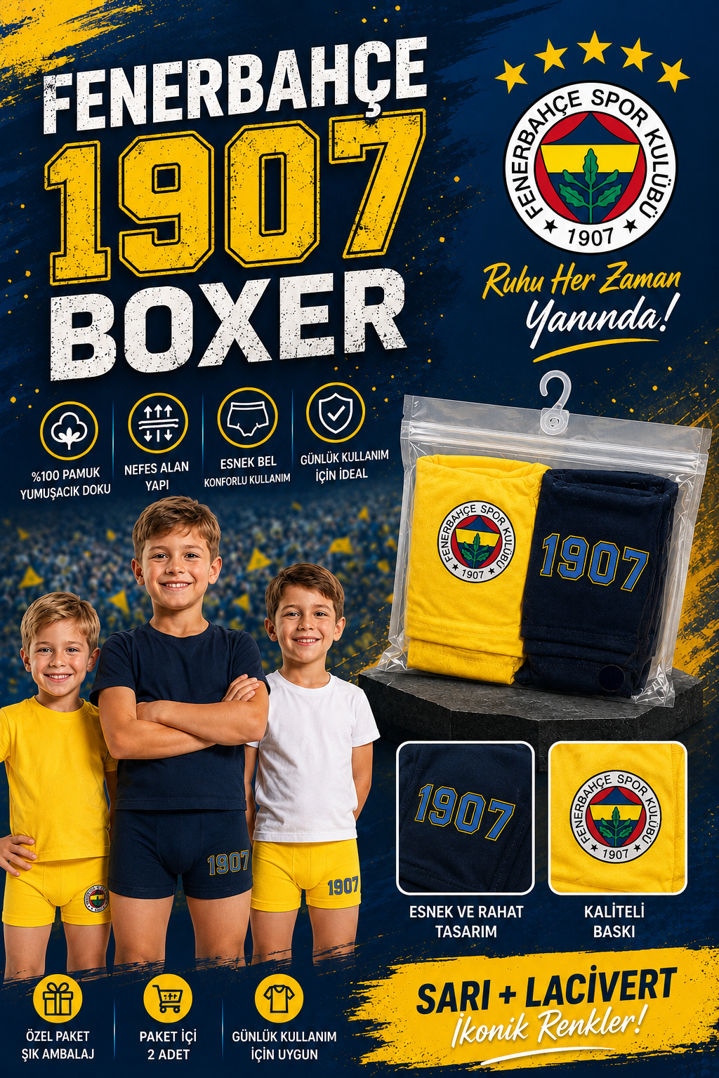 ÇİMPA FB22752 FENERBAHÇE ÇOCUK 2 Lİ BOXER