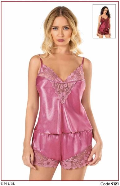 PRİMODA 9121 SATEN BABYDOLL ŞORT TAKIM