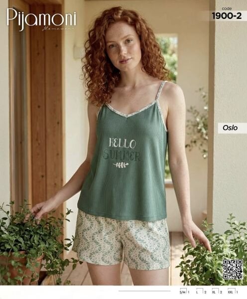 PİJAMONİ 1900-2 BAYAN OSLO İP ASKILI ŞORTLU TAKIM
