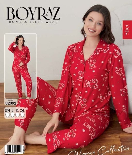BOYRAZ 02092 BAYAN SÜET DÜĞMELİ PİJAMA TAKIM