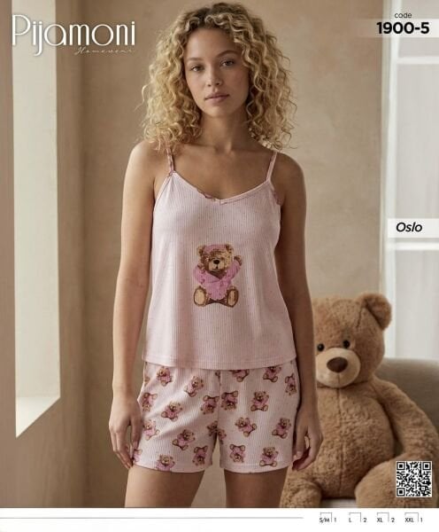 PİJAMONİ 1900-5 BAYAN OSLO İP ASKILI ŞORTLU TAKIM