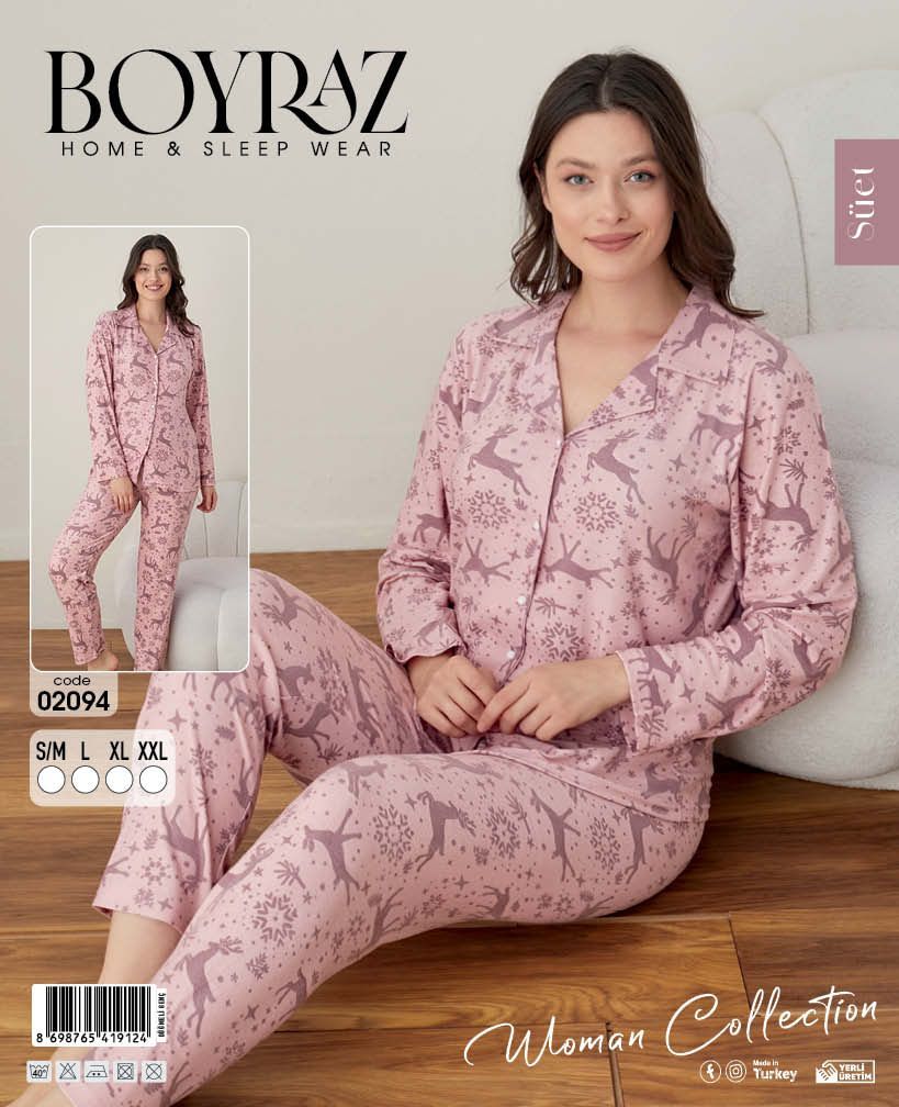 BOYRAZ 02094 BAYAN SÜET DÜĞMELİ PİJAMA TAKIM